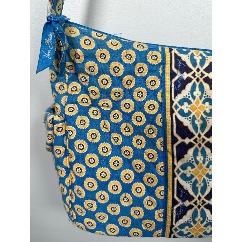 Vera Bradley Floral Shoulder Bag Yellow‎ Blue Zip Pockets Adjustable - Picture 2 of 16